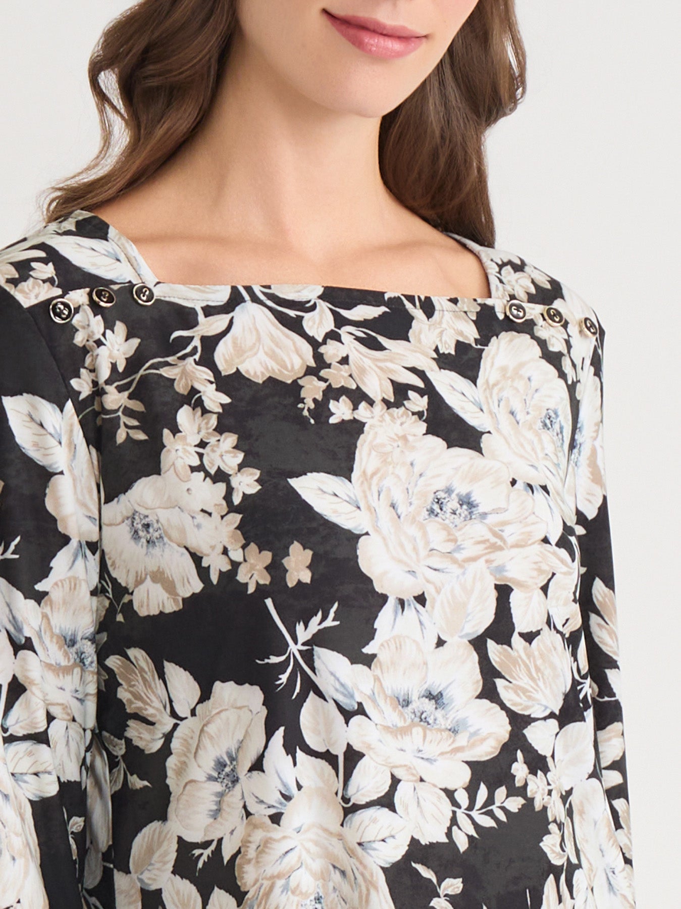 Petite Floral Square Neck Top, Everyday Knit