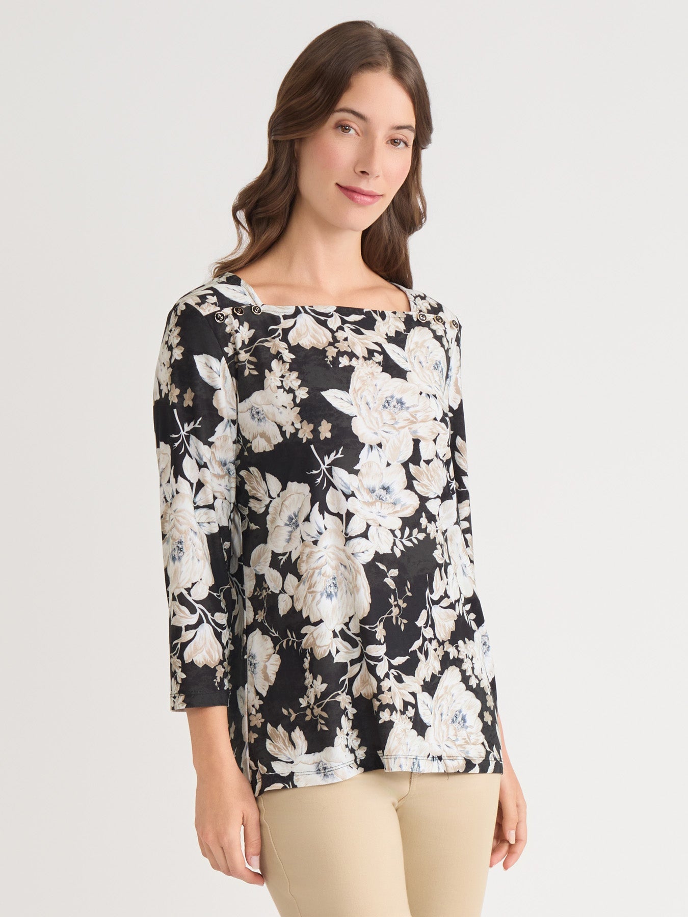 Petite Floral Square Neck Top, Everyday Knit