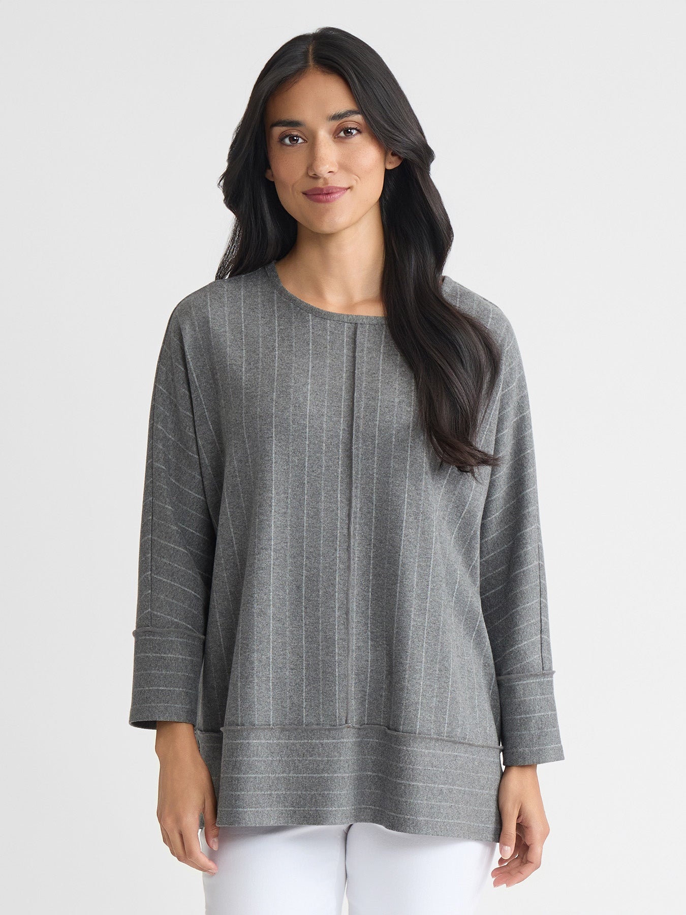 Petite Seam Detail Dolman Tunic, Heather Pinstripe