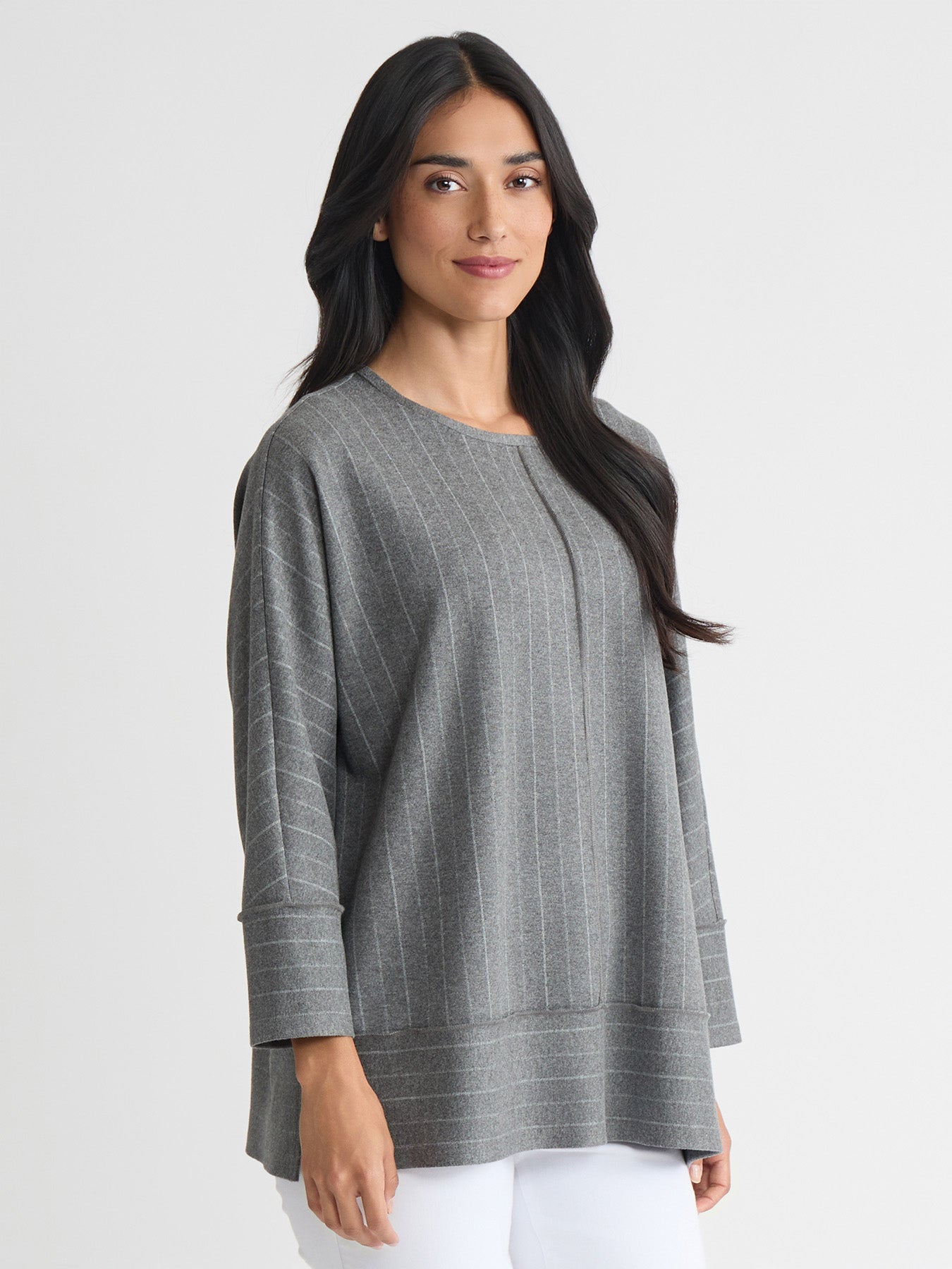 Petite Seam Detail Dolman Tunic, Heather Pinstripe