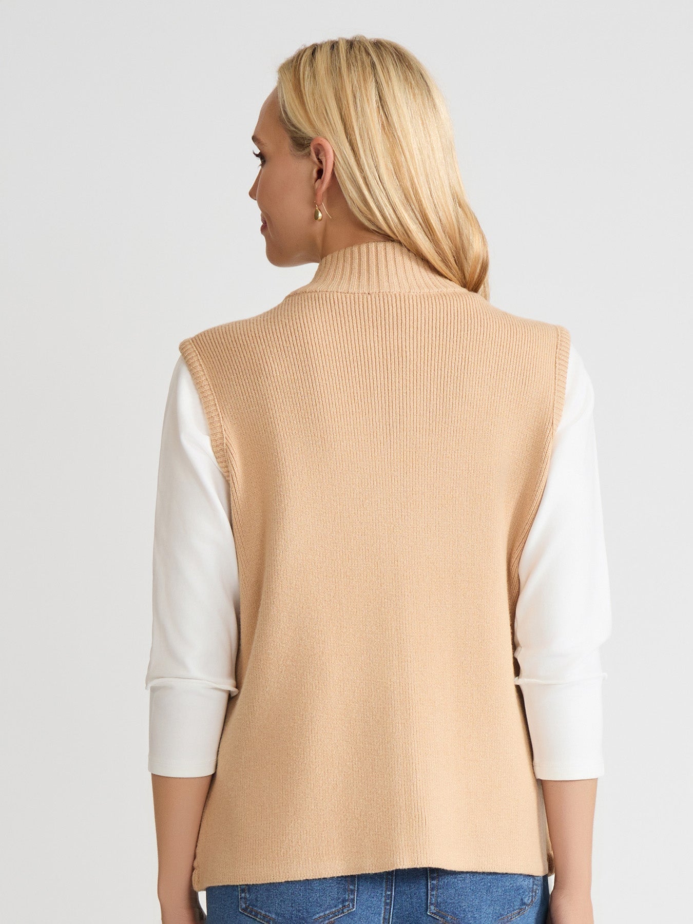 Petite Zip-Front Cable Knit Puffer Vest
