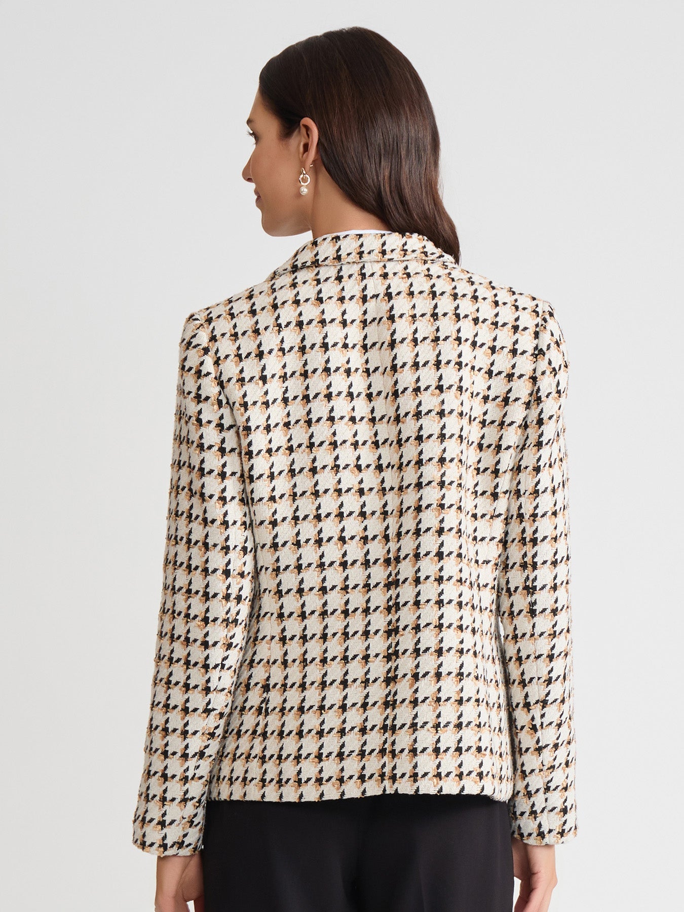Faux Double Breasted Jacket, Tweed Houndstooth