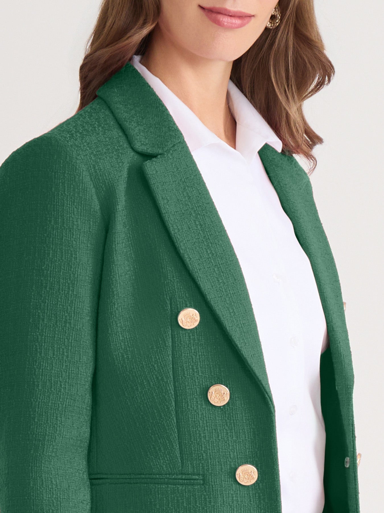 Faux Double Breasted Blazer, Boucle Tweed