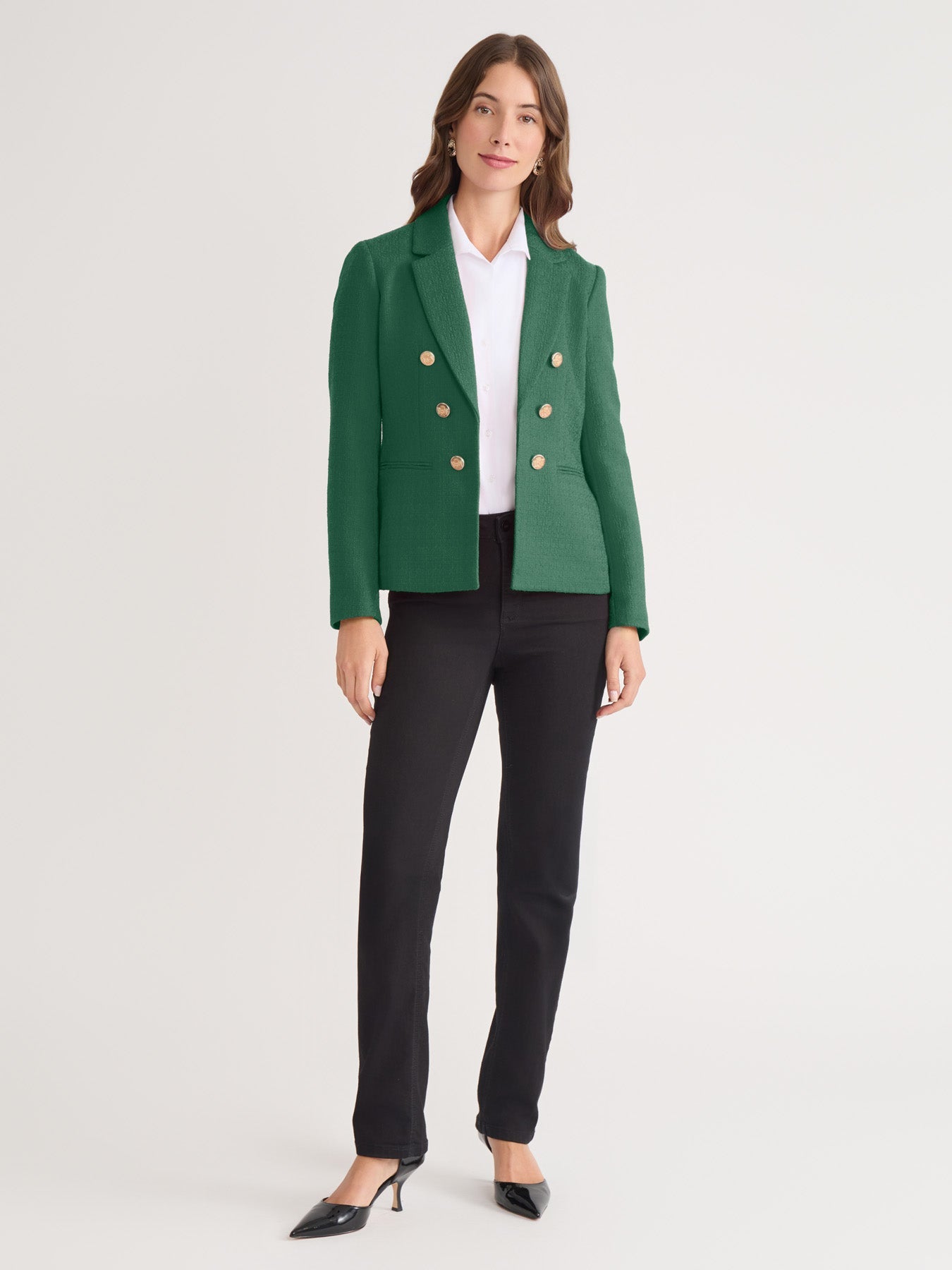 Faux Double Breasted Blazer, Boucle Tweed