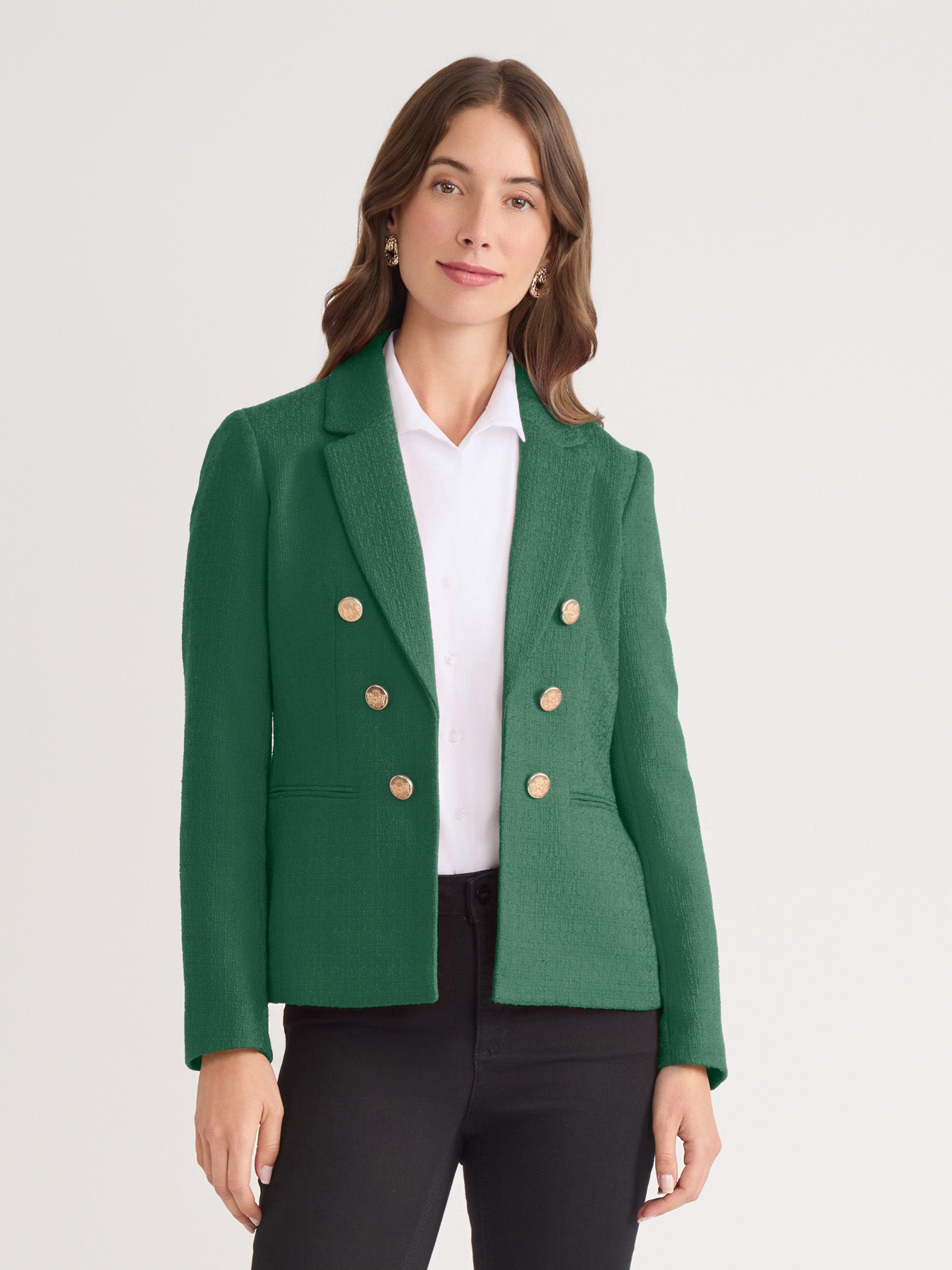 Faux Double Breasted Blazer, Boucle Tweed