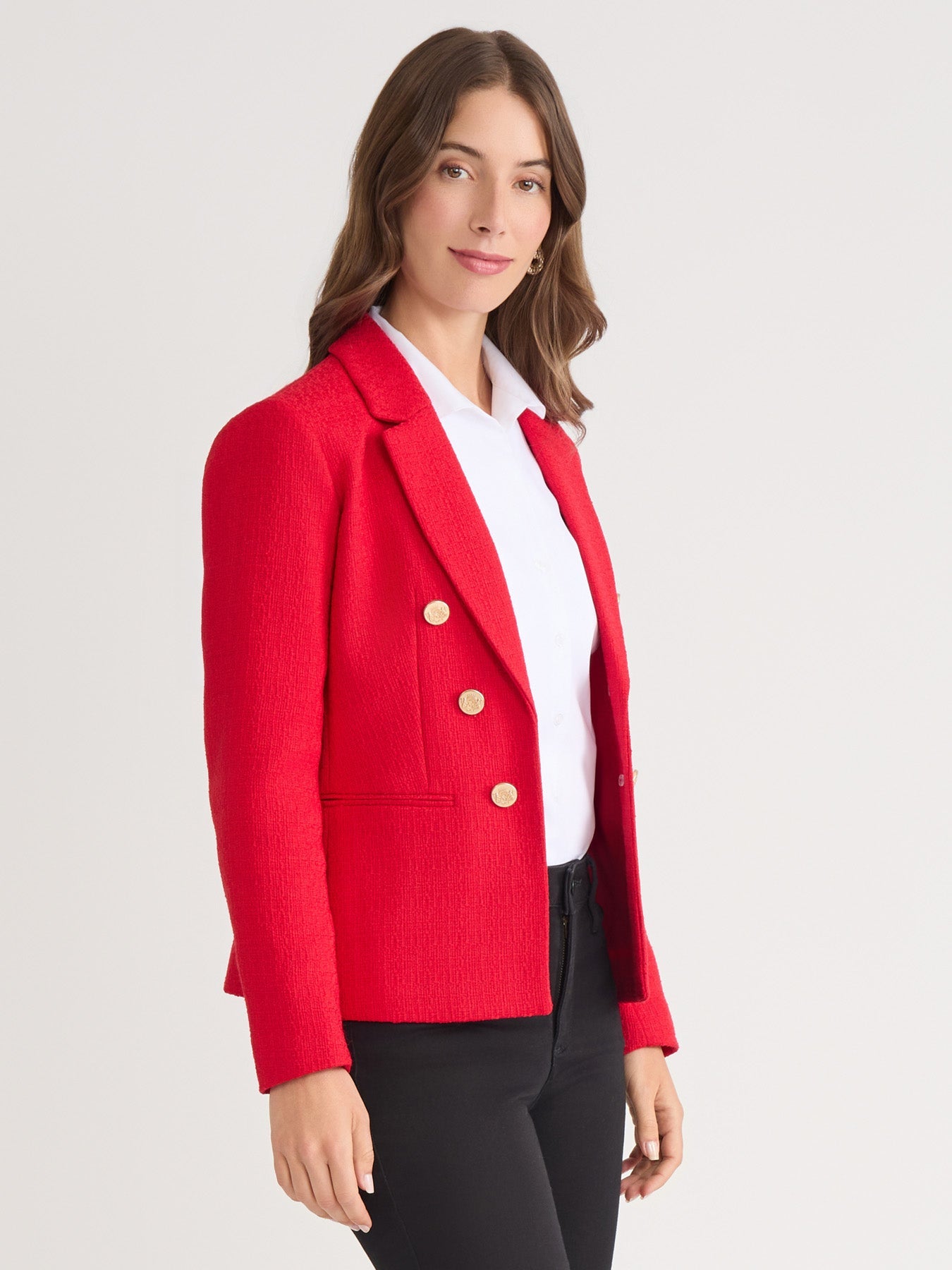 Faux Double Breasted Blazer, Boucle Tweed
