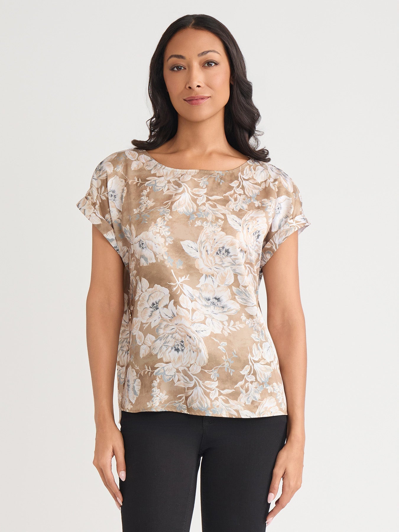 Side Button Blouse, Hammered Satin