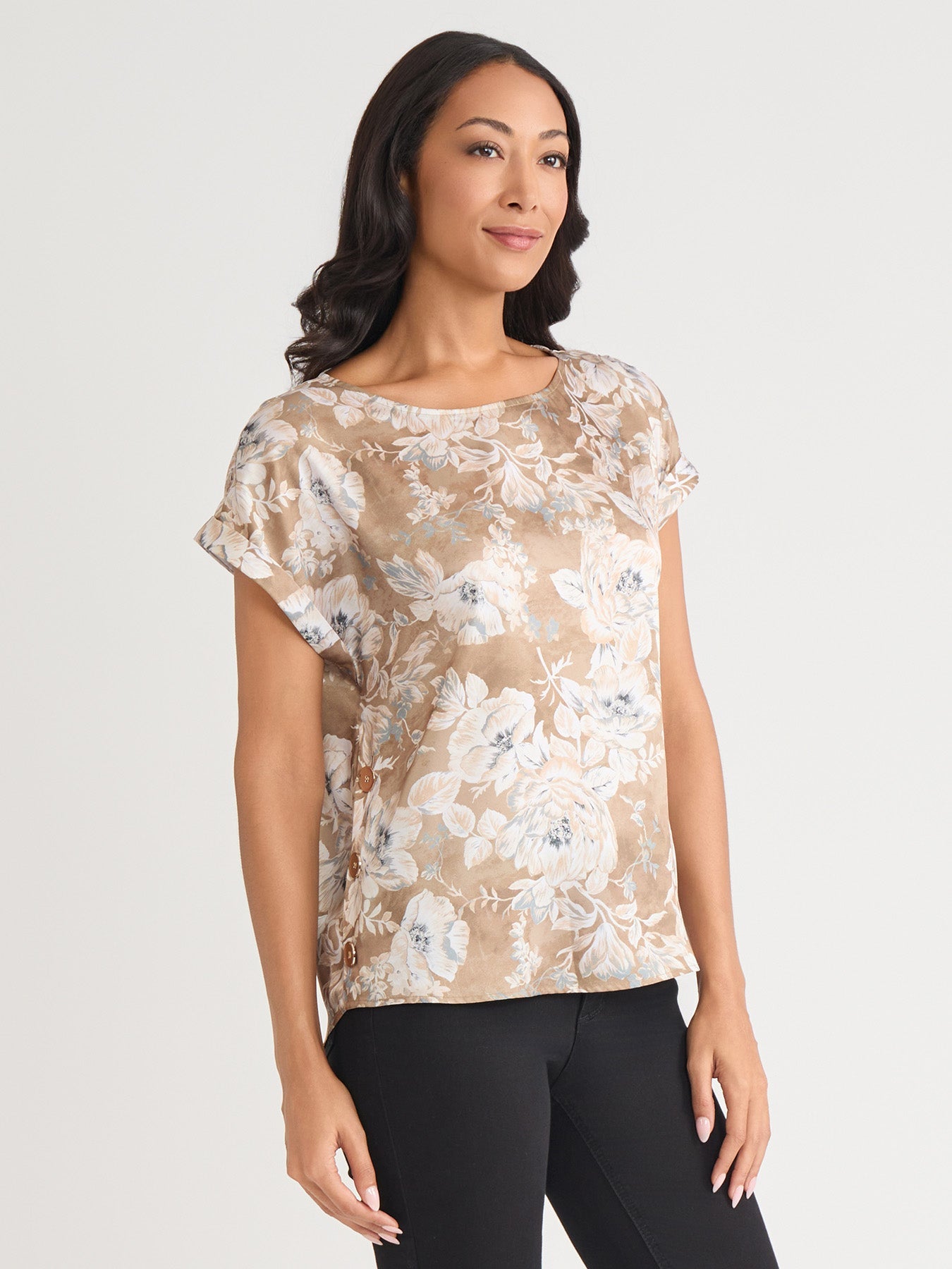 Side Button Blouse, Hammered Satin
