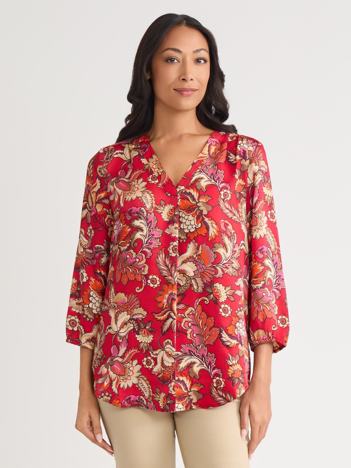 Petite V-Neck Pleated Kelly Blouse