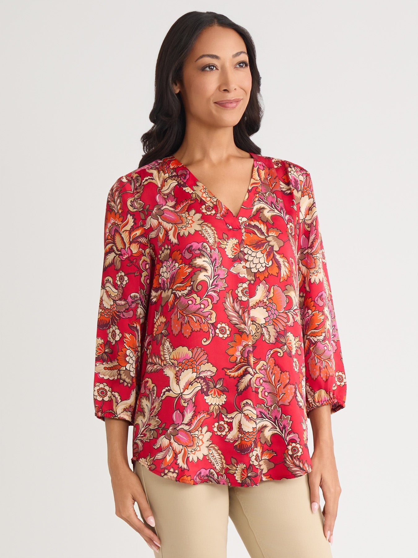 Petite V-Neck Pleated Kelly Blouse