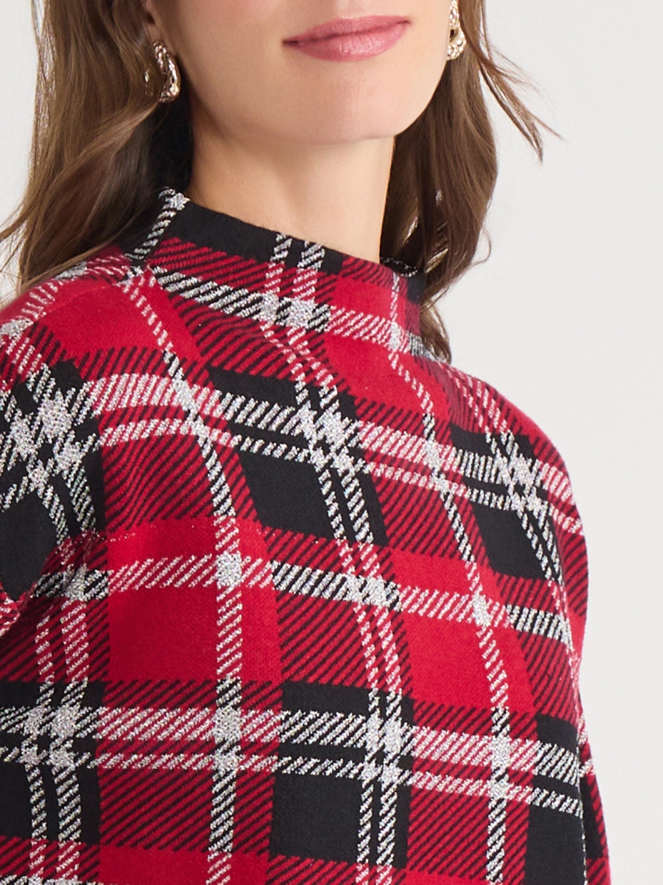 Petite Plaid Mock Neck Sweater