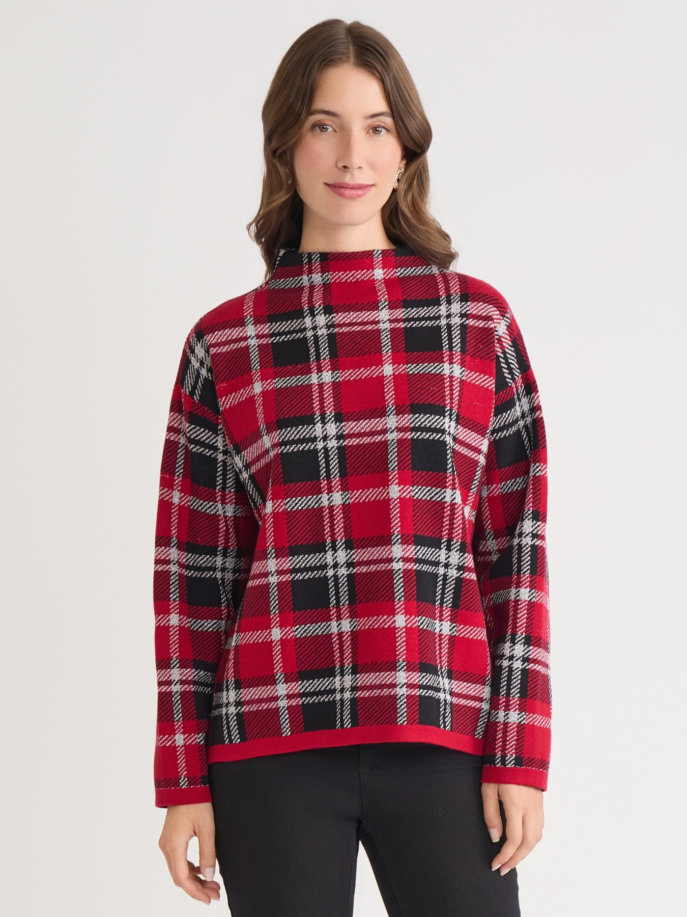 Plaid Mock Neck Sweater