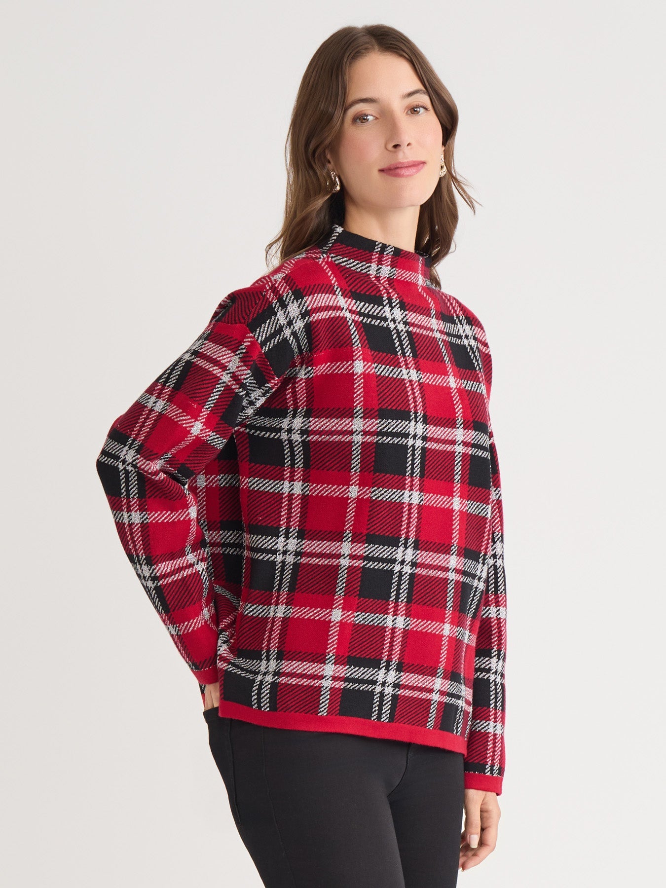 Plaid Mock Neck Sweater