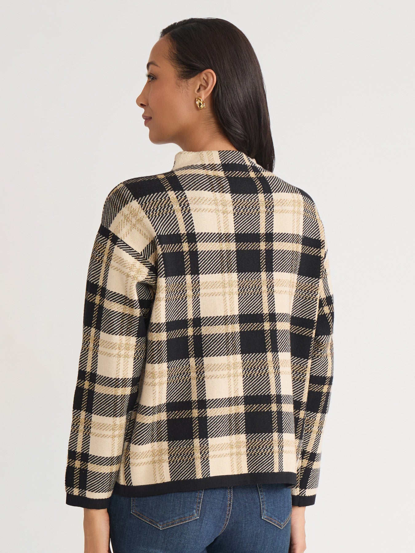 Petite Plaid Mock Neck Sweater
