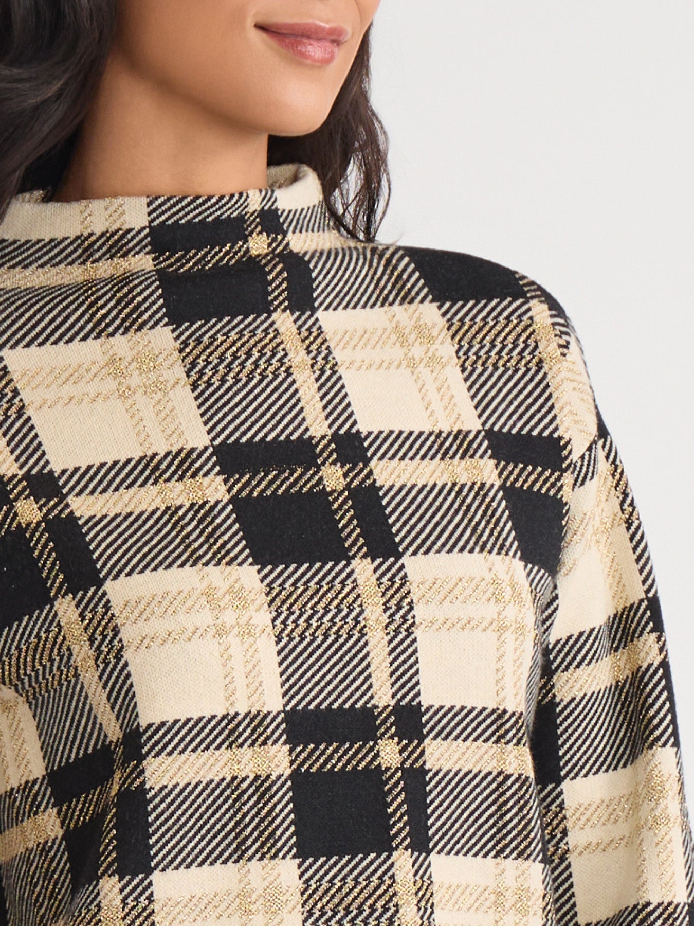 Petite Plaid Mock Neck Sweater