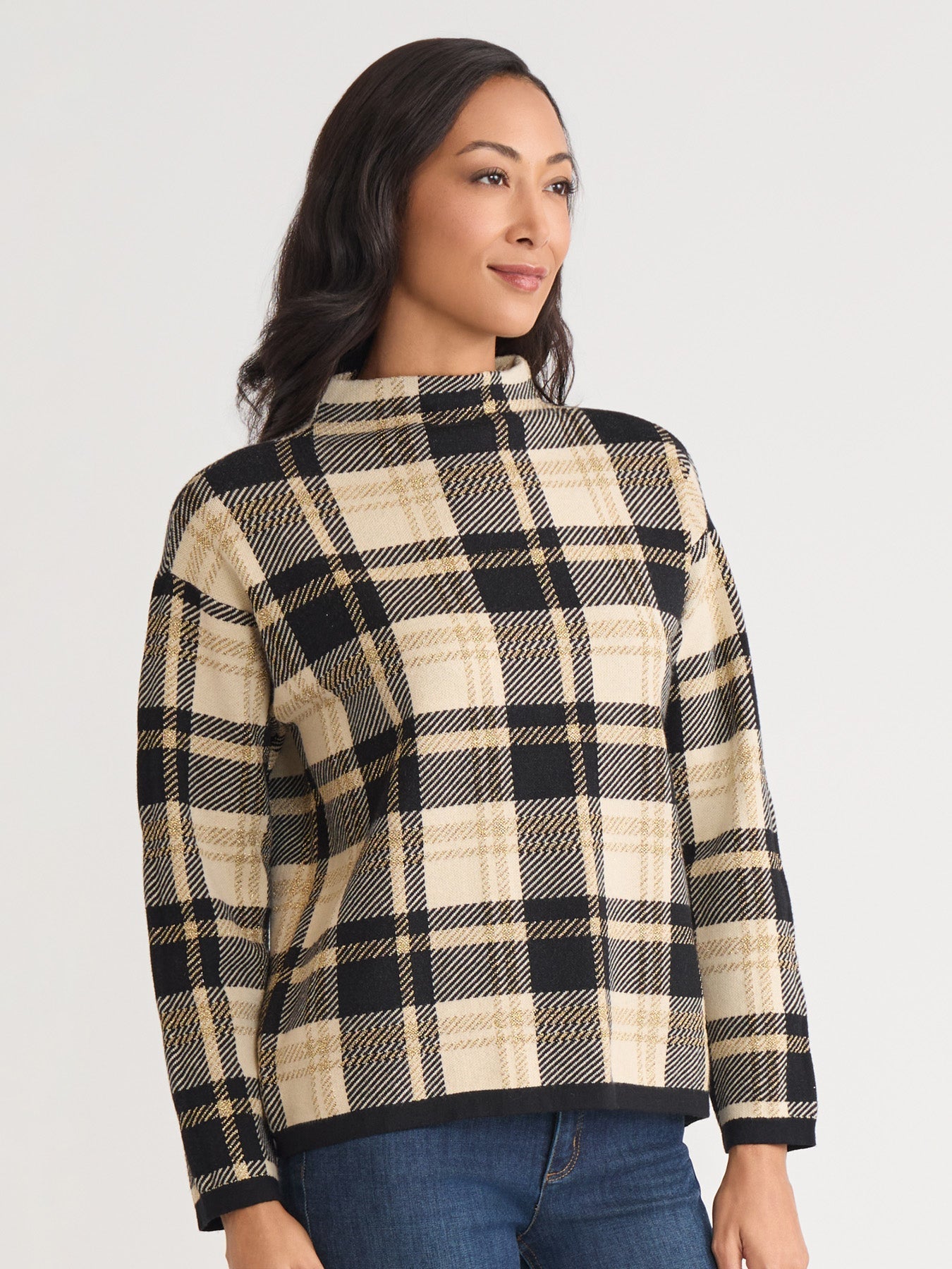 Plaid Mock Neck Sweater