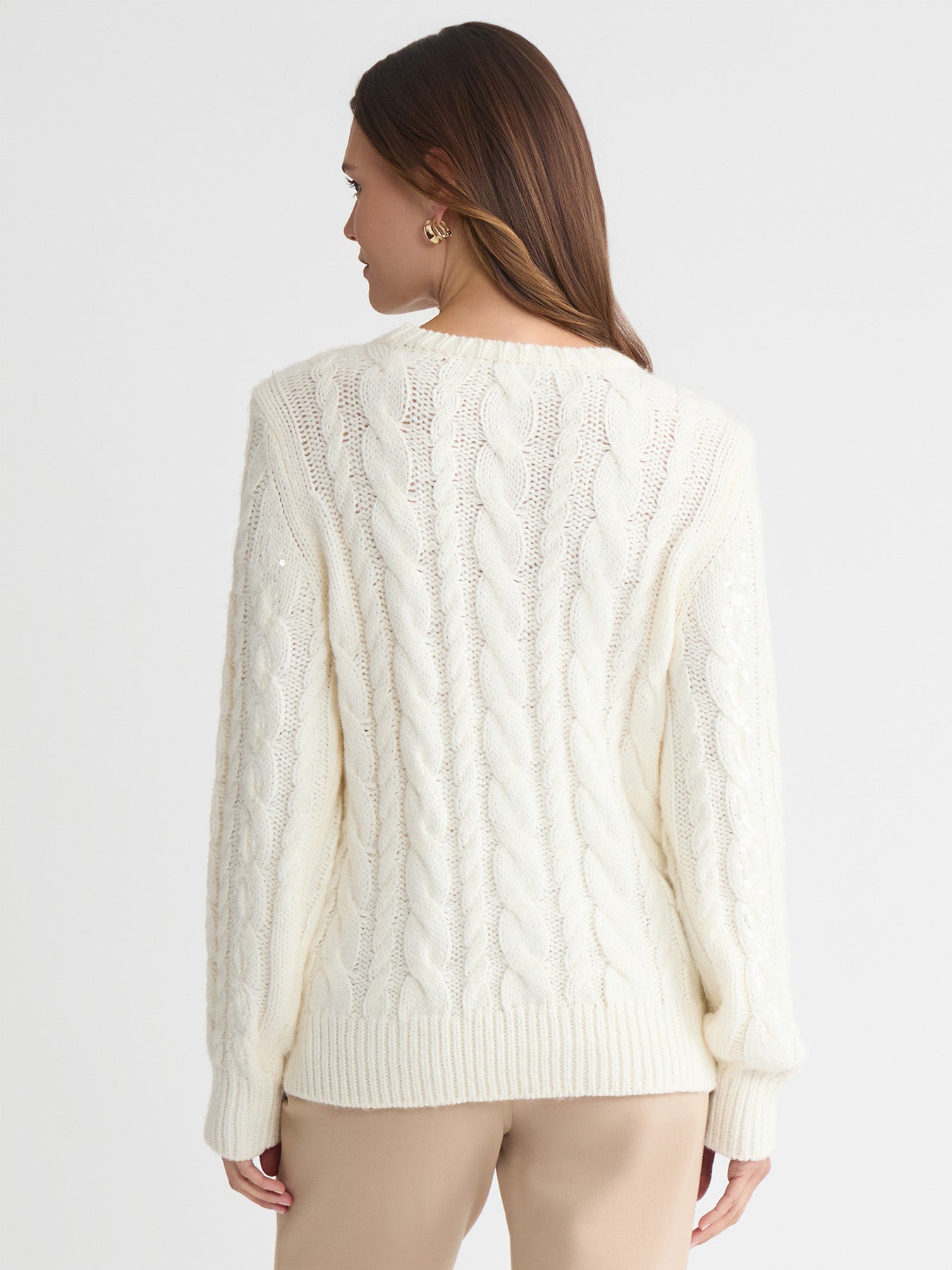 Petite Sequin Cable Knit Crewneck Sweater
