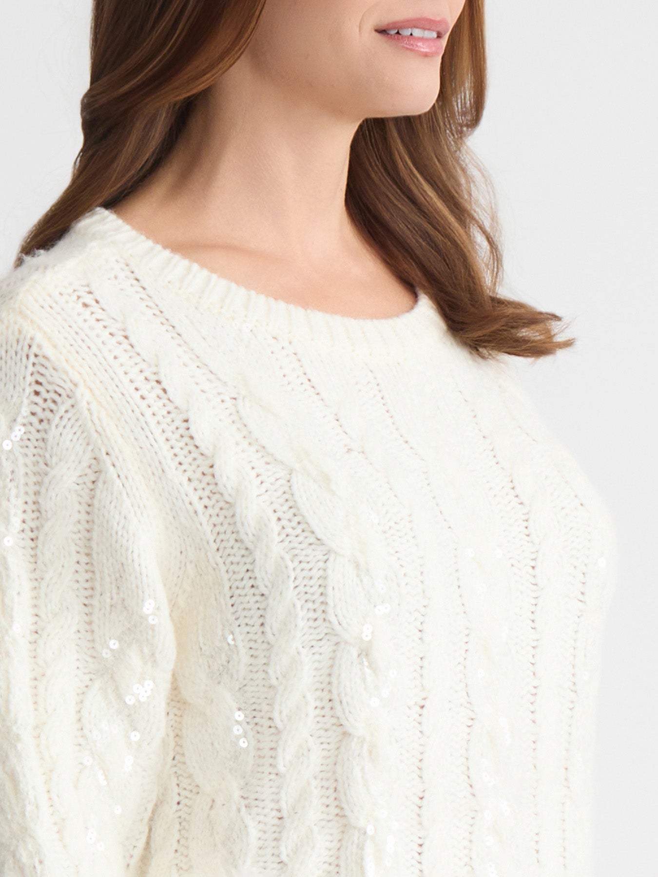 Sequin Cable Knit Crewneck Sweater