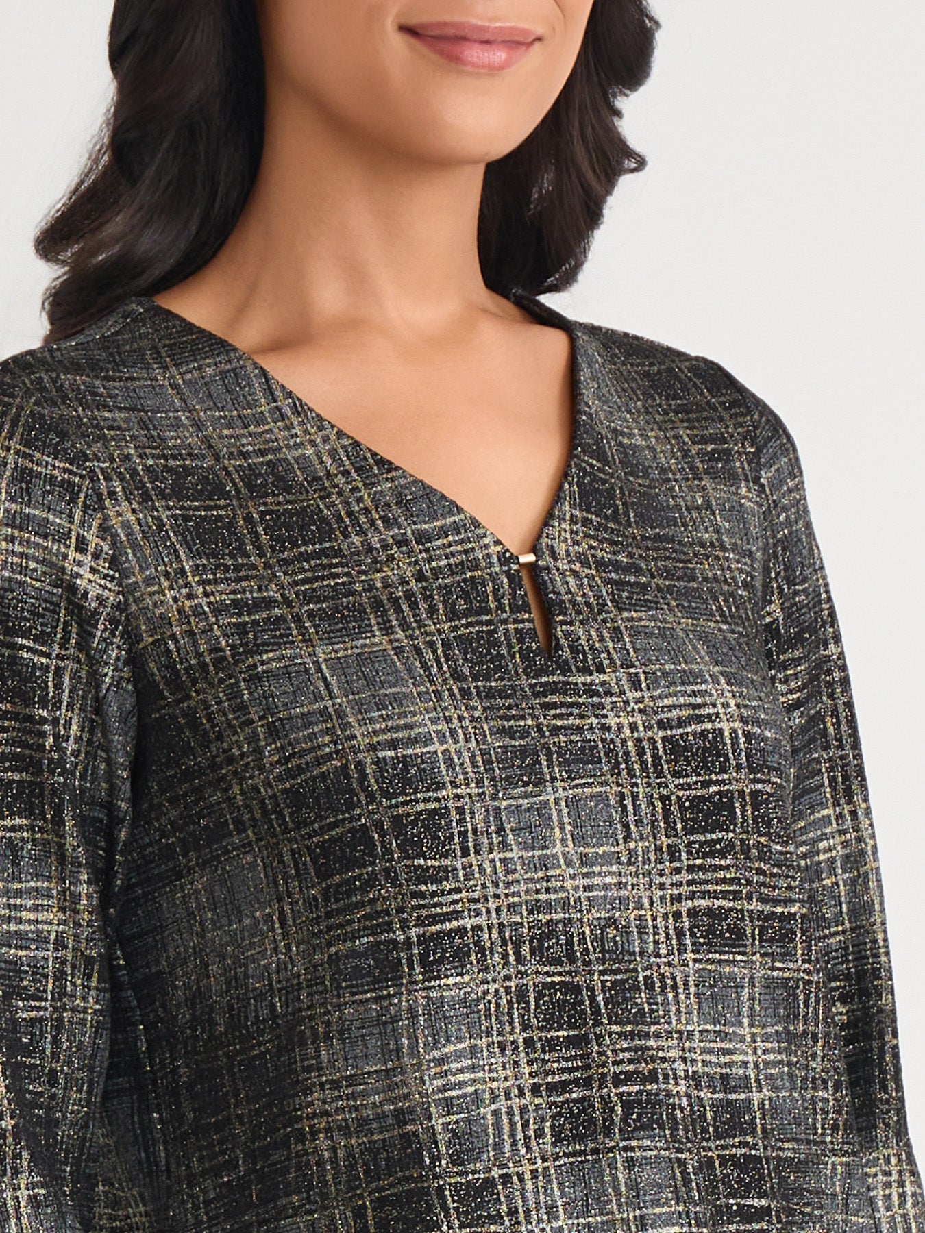 Petite Shimmer Keyhole Neckline Top