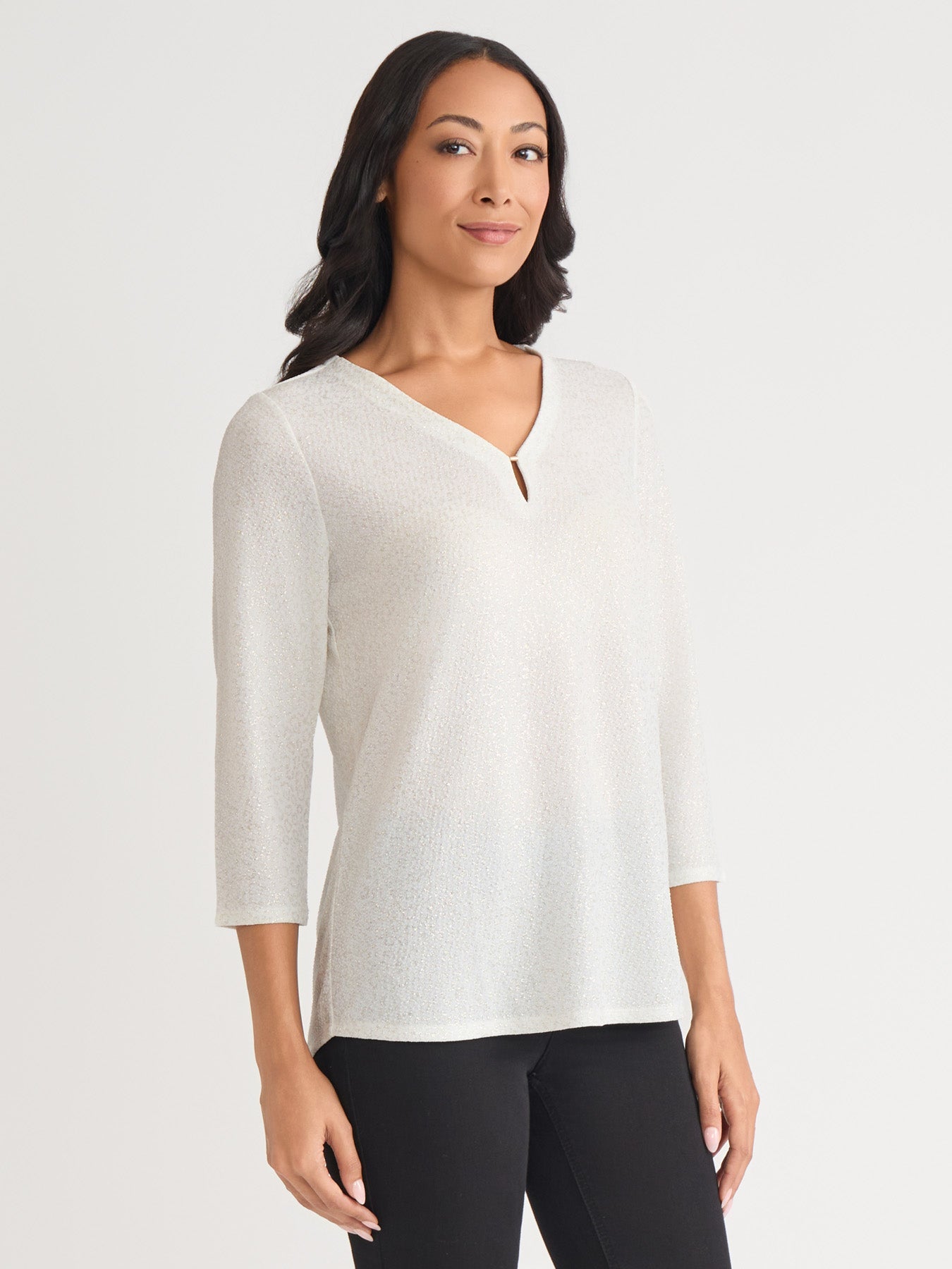 Petite Shimmer Keyhole Neckline Top