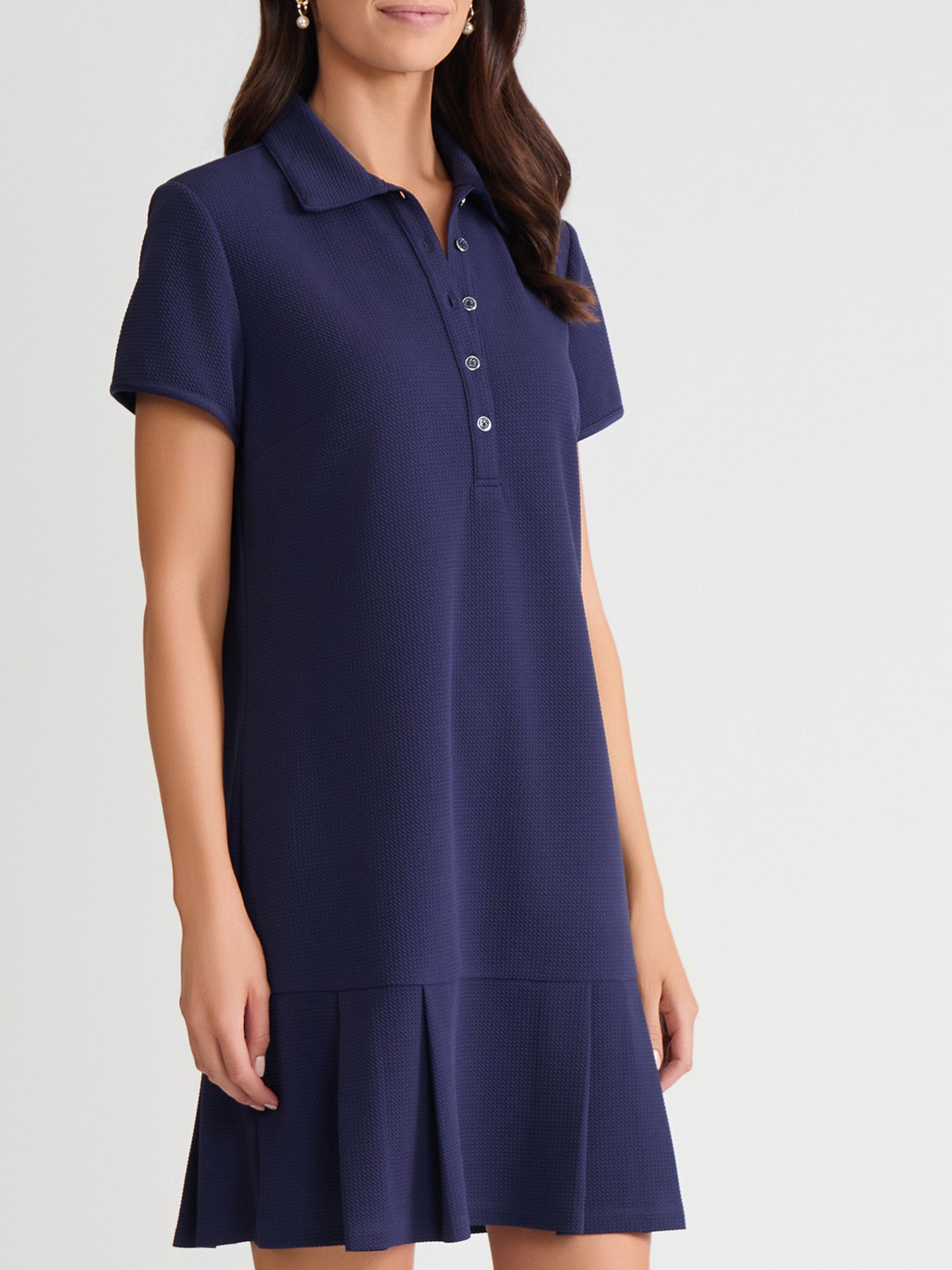 Pleated Short Sleeve Polo Dress