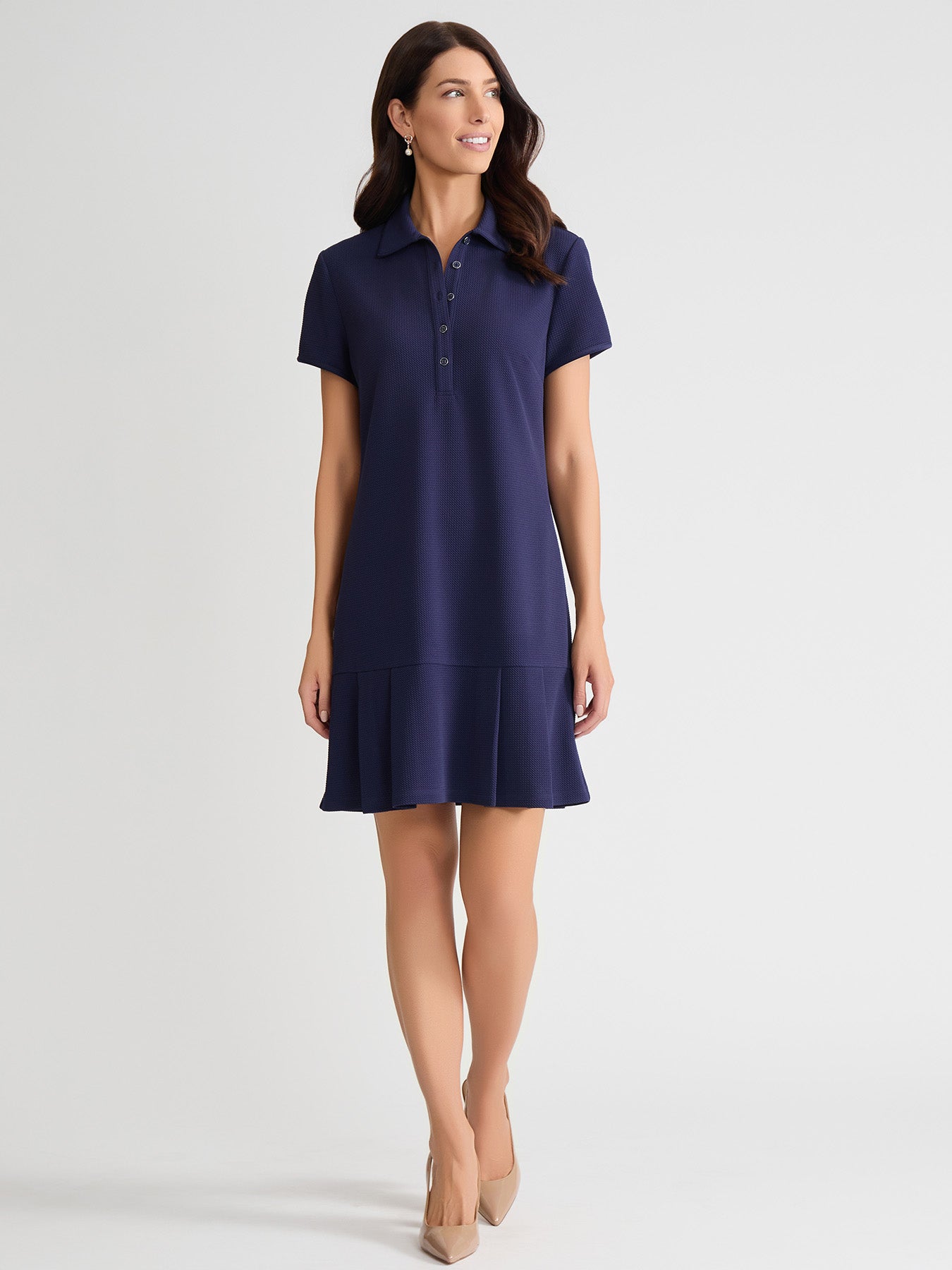 Pleated Short Sleeve Polo Dress