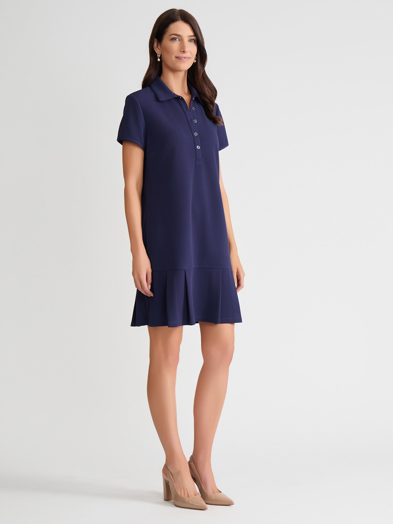 Pleated Short Sleeve Polo Dress