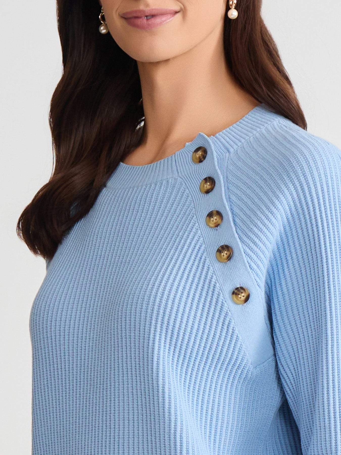 Raglan Button Crew Neck Sweater