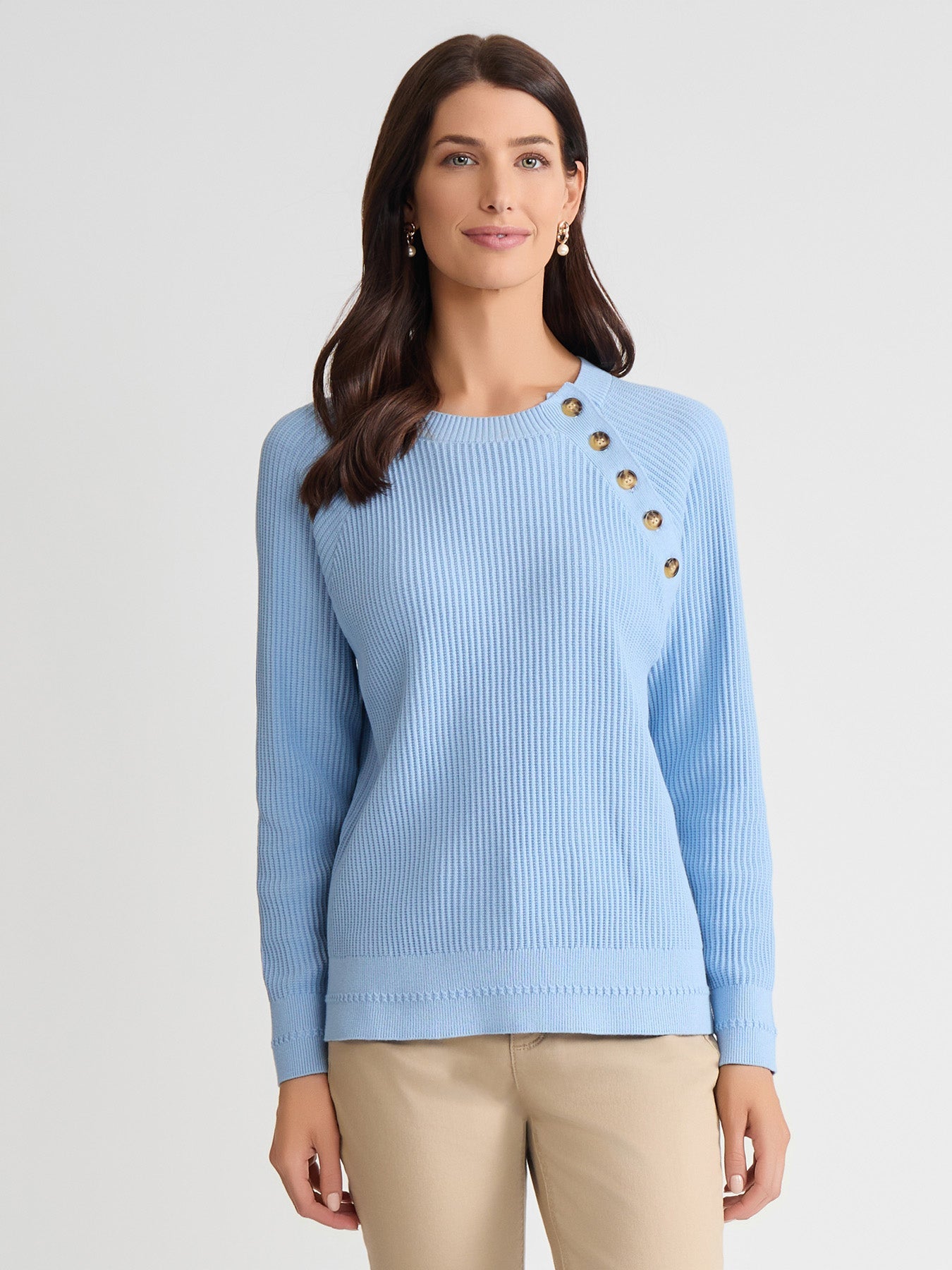 Raglan Button Crew Neck Sweater
