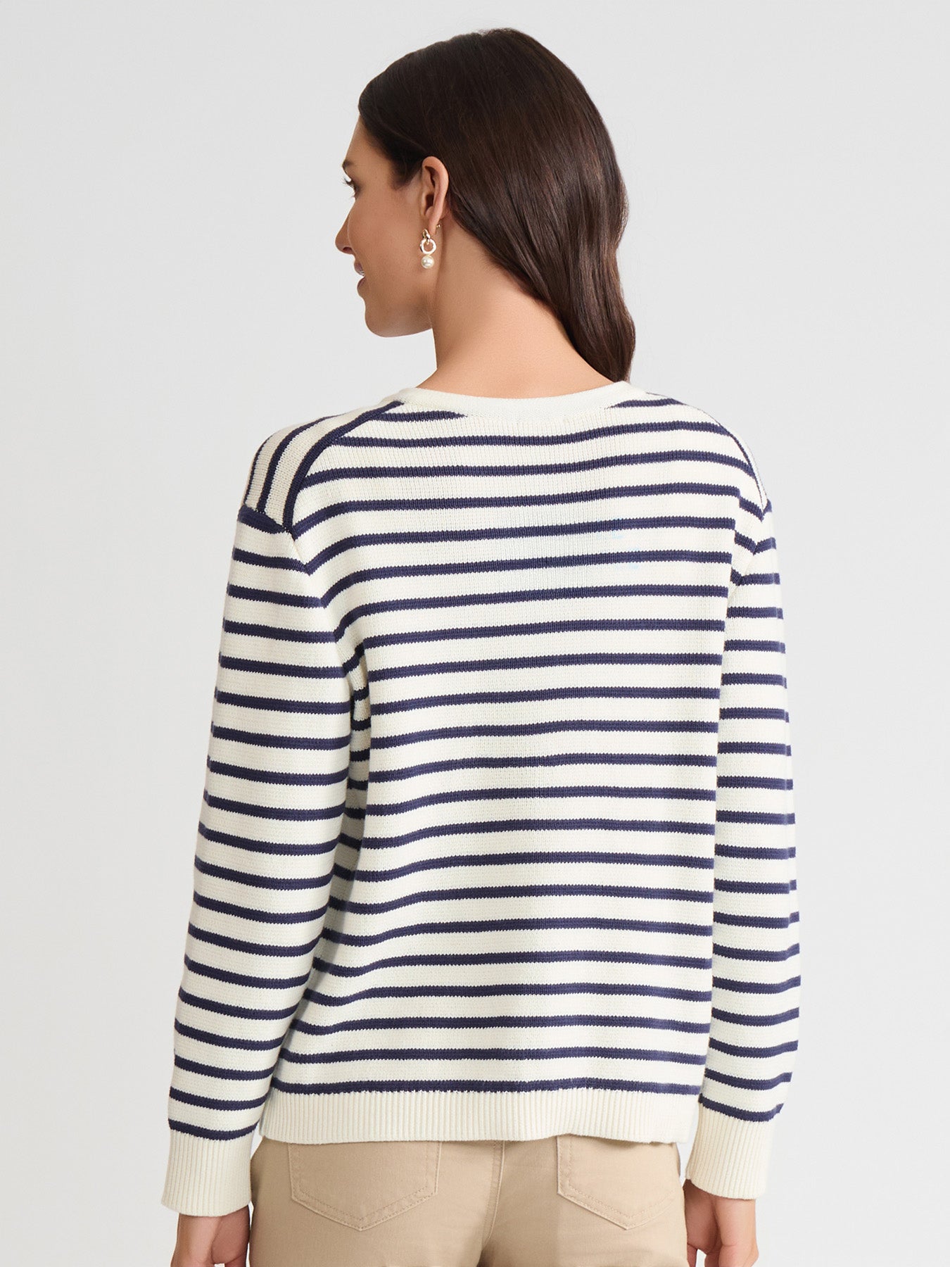 Petite Button Front Stripe Cardigan
