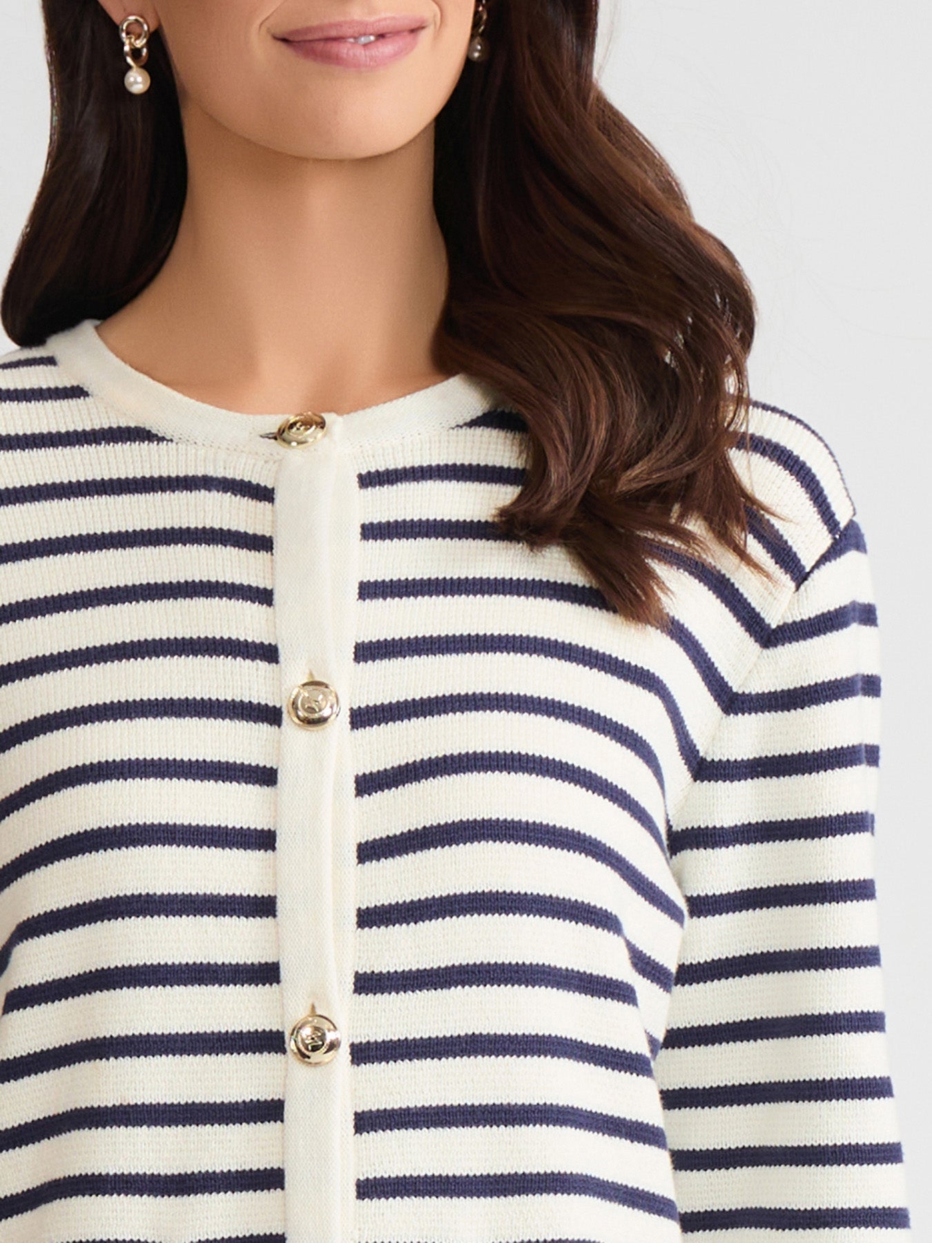 Petite Button Front Stripe Cardigan