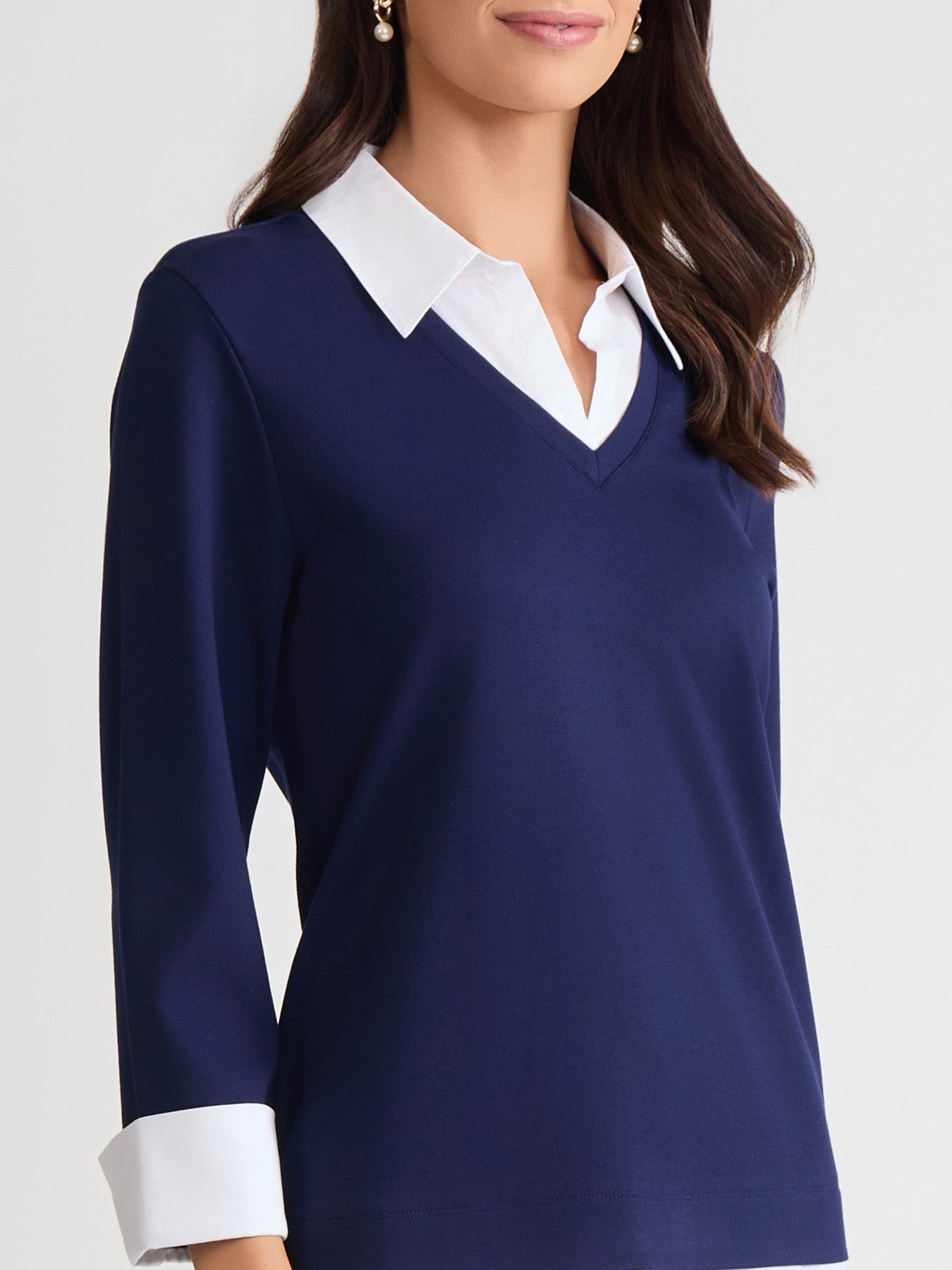 Plus Collared Shirt V-Neck Two-Fer Top