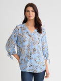 V-Neck Print Tie-Sleeve Blouse
