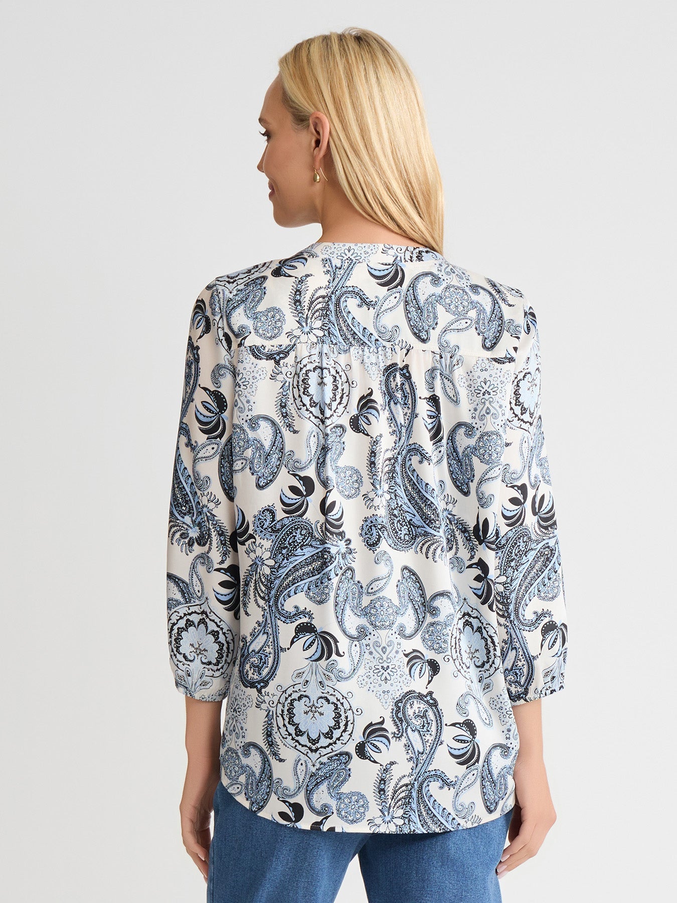 Petite V-Neck Pleated Kelly Blouse, Satin Twill
