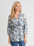 V-Neck Pleated Kelly Blouse, Satin Twill