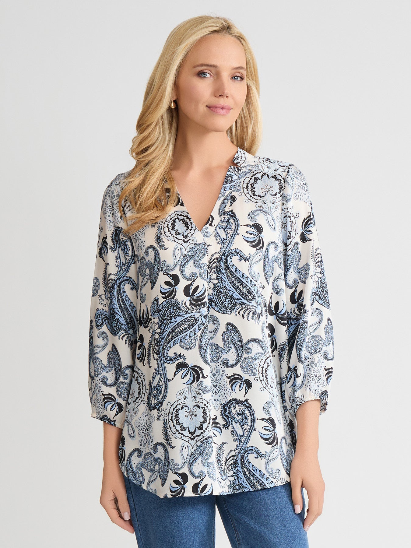 V-Neck Pleated Kelly Blouse, Satin Twill