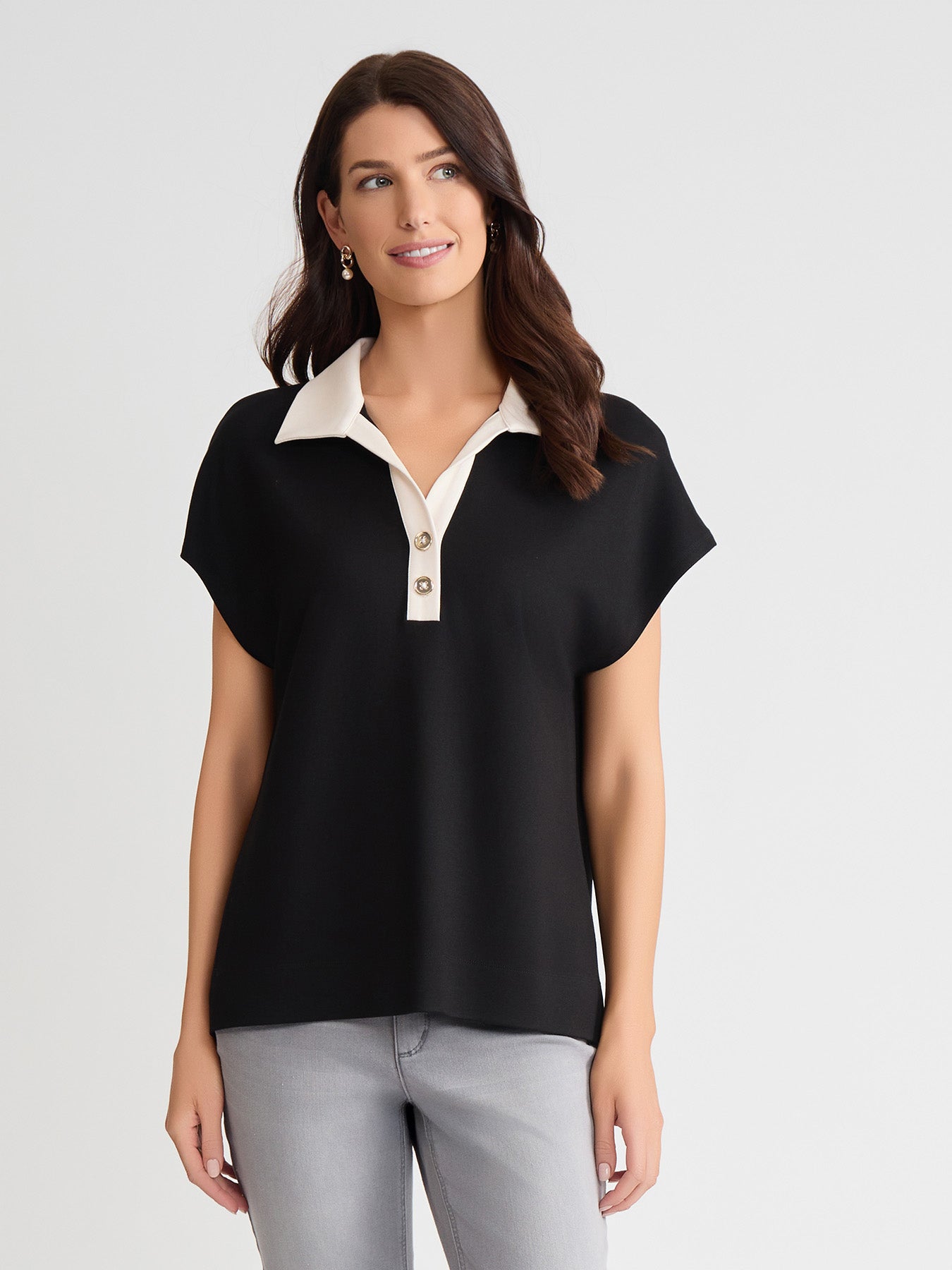 Petite Extended Shoulder Polo Top