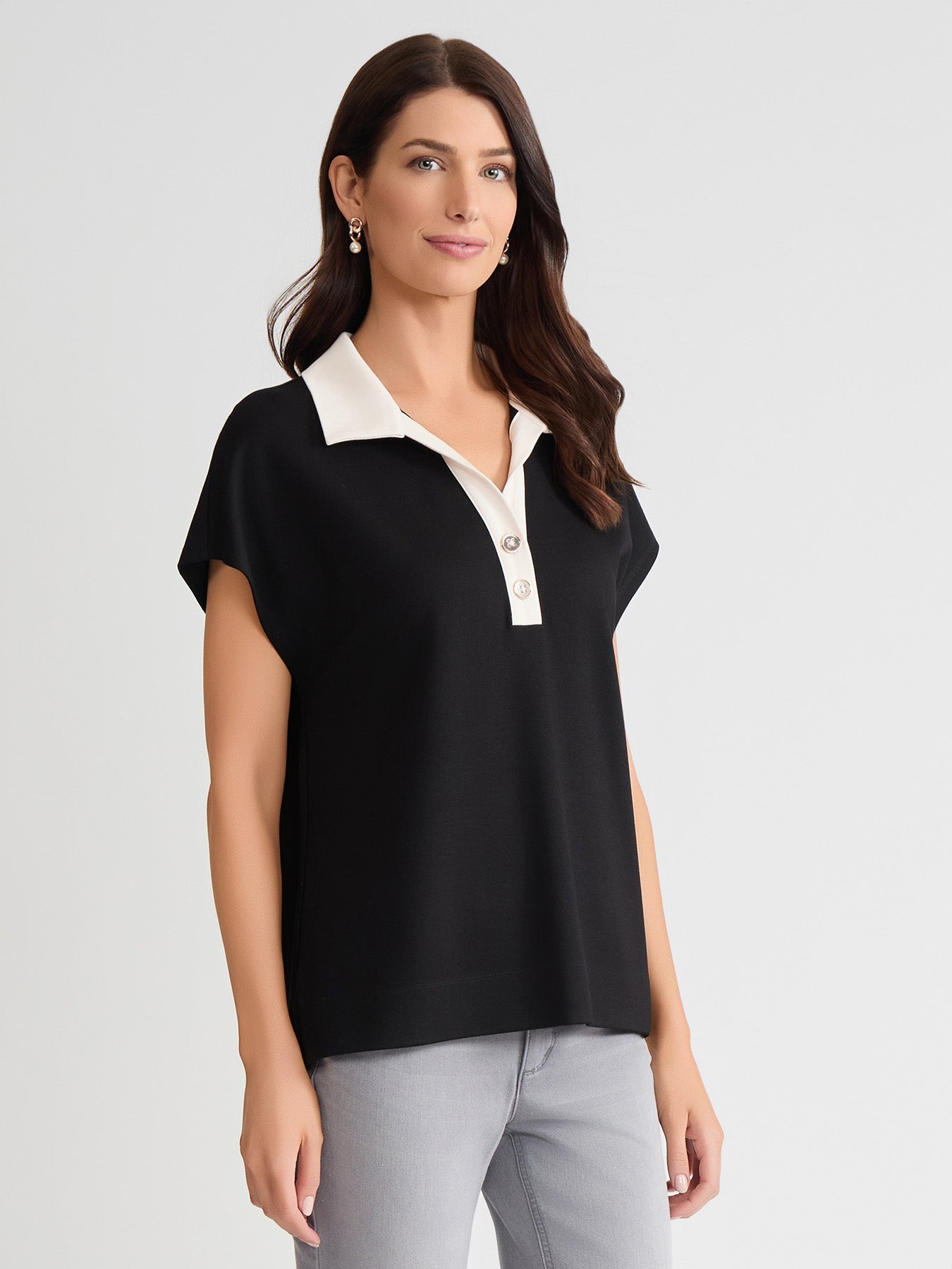 Petite Extended Shoulder Polo Top