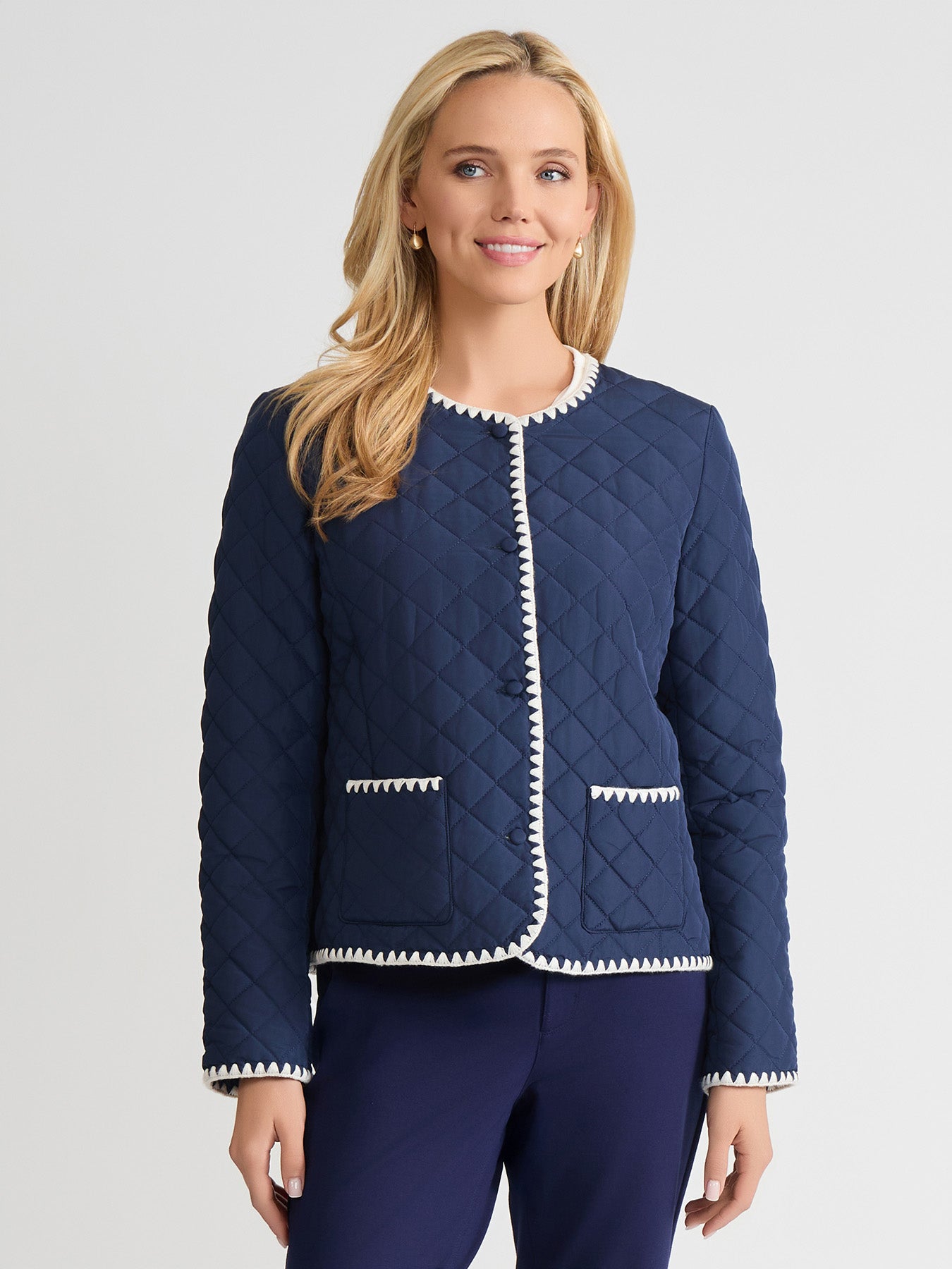 Petite Contrast Trim Quilted Jacket