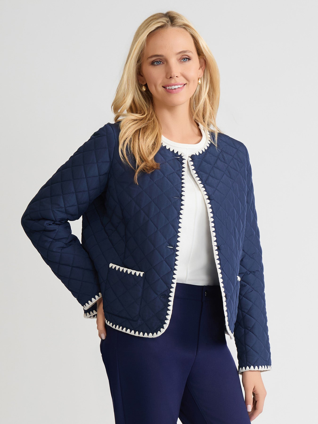Petite Contrast Trim Quilted Jacket