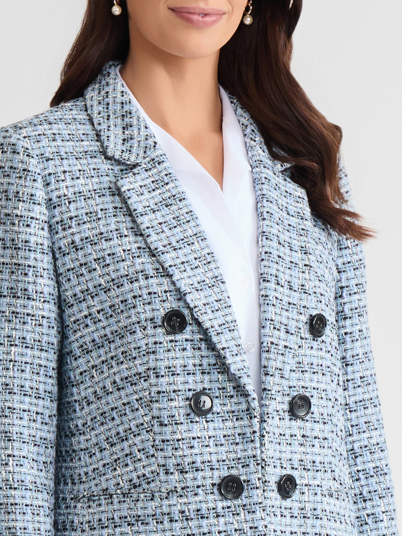 Petite Faux Double Breasted Jacket, Tweed