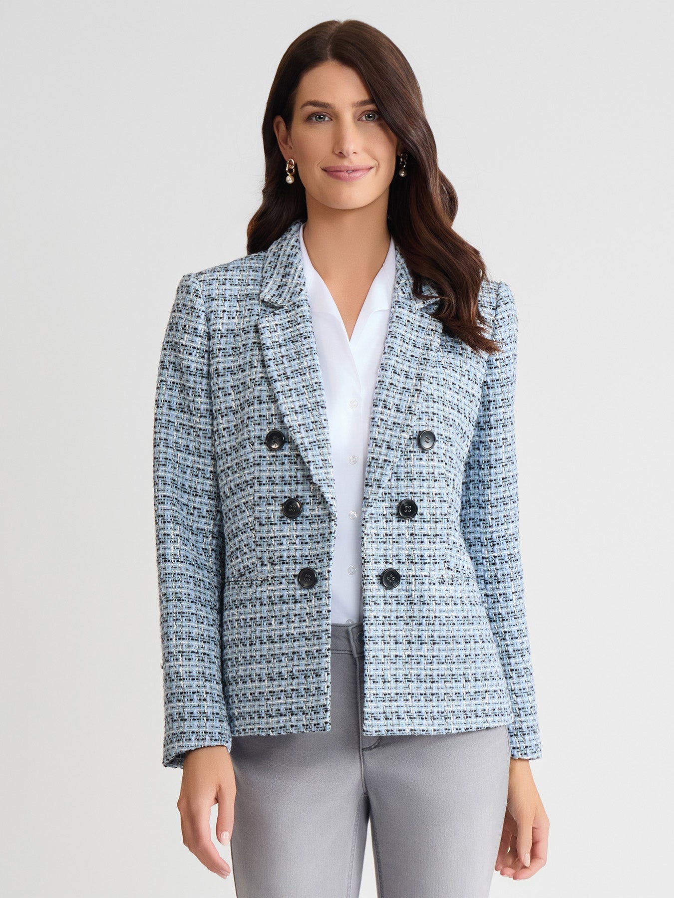Petite Faux Double Breasted Jacket, Tweed