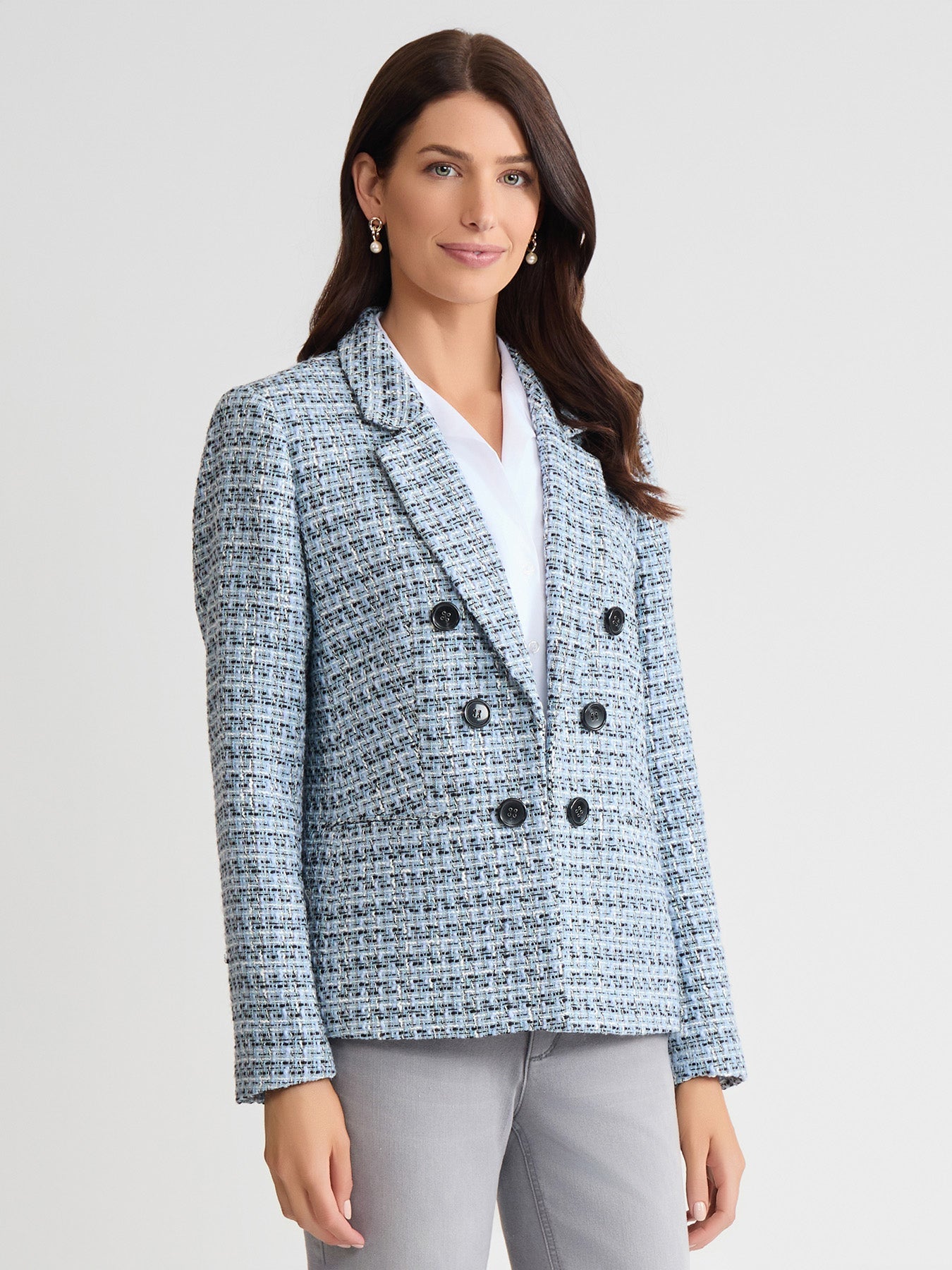 Petite Faux Double Breasted Jacket, Tweed