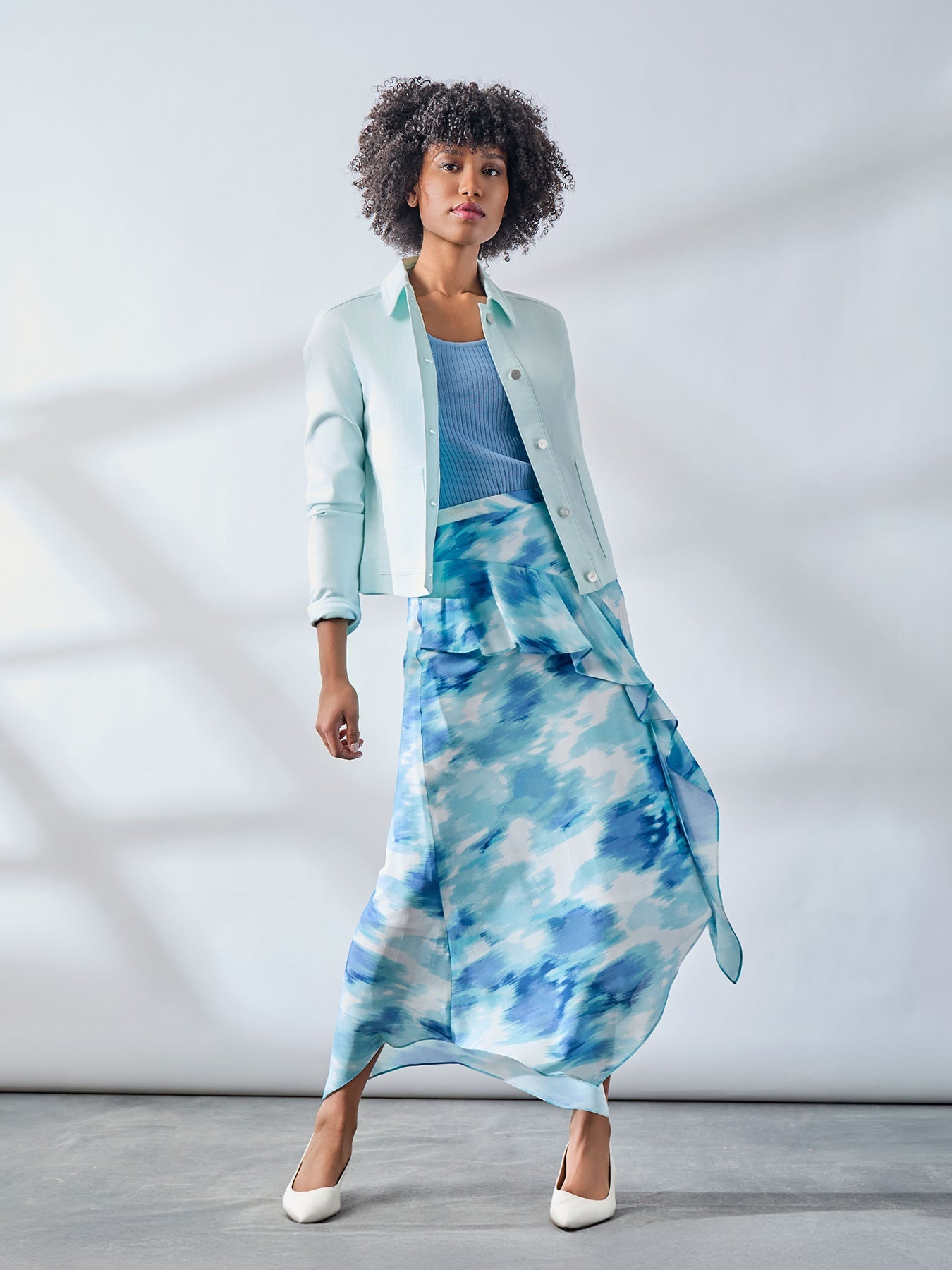 Petite Pull-On Ruffle Trim Midi Skirt